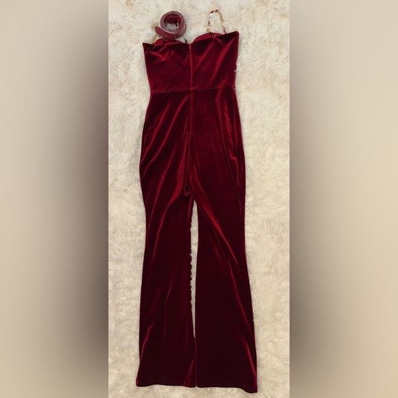 NEW Nadine Merabi Harley Red Velvet Jumpsuit Large Sz 14 $575 - Picture 9 of 9